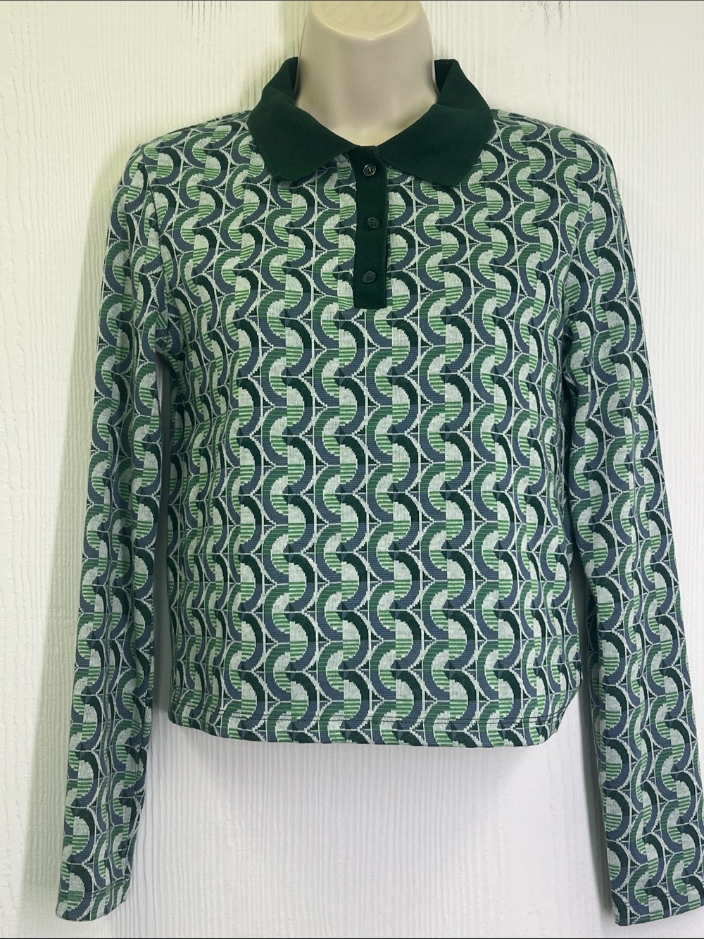 Zara -  Geometric Jacquard Half Button Long Sleeve Fun Blouse Size Medium - Picture 2 of 8
